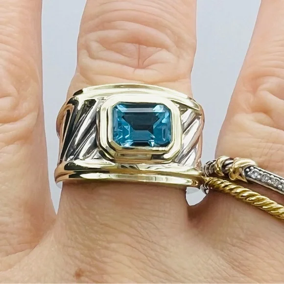 David Yurman Cigar Band Ring WithTopaz and Gold - Picture 7 of 9